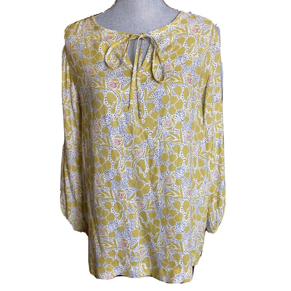 Rock Flower Paper Tunic Top Size Small Yellow Print